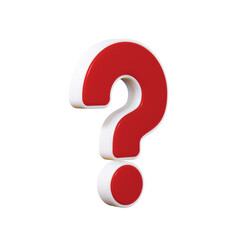 Red question mark with white stroke. Isolated on a transparent background. 3d render