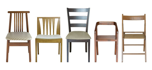set of wooden chair isolated with clipping path