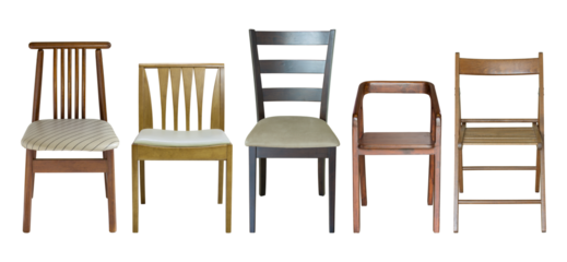 set of wooden chair isolated with clipping path