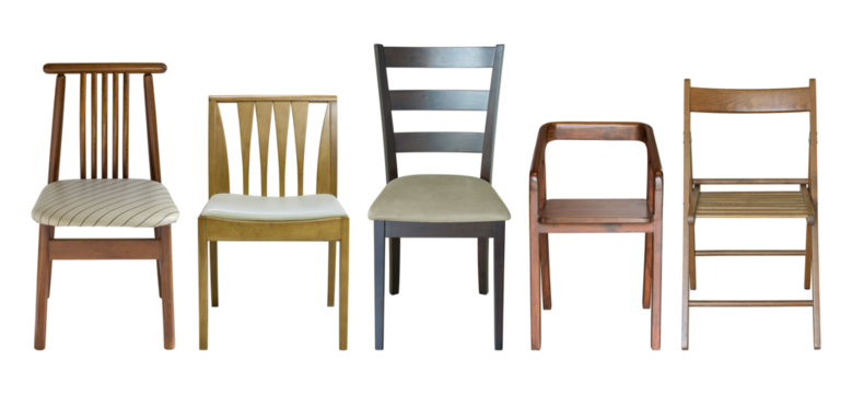 set of wooden chair isolated with clipping path