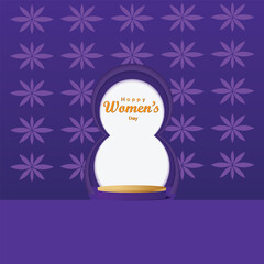 Purple stand product podium women's day 3D background with curtain in Eight shape window. Minimal wall scene mockup product cylinder stage showcase, Promotion display. Abstract vector geometric forms.