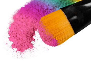 Professional make-up brush on colorful crushed eyeshadow - obrazy, fototapety, plakaty