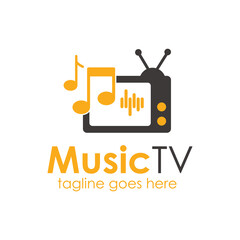 Music TV Logo Design Template with TV icon and music icon. Perfect for business, company, mobile, app, restaurant, etc