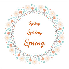 Flowers wreath. Willow, flower, heart, butterflies, sun. Vector illustration. Template spring card.