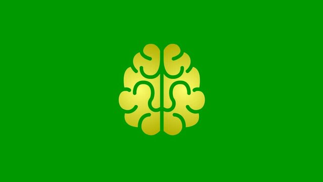 Animated golden symbol of brain. Concept of idea and creative. Looped video. Flat vector illustration isolated on green background.
