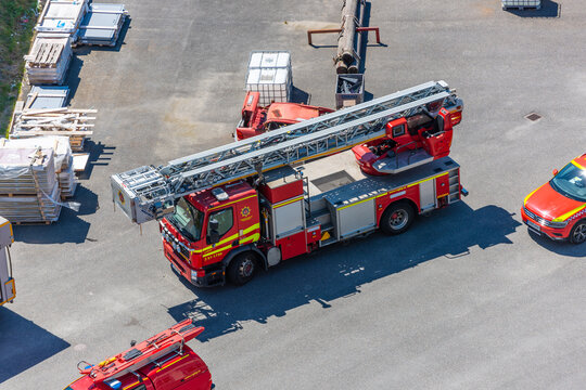 Gothenburg, Sweden - May 29 2022: Fire trucks gathered at a fire drill.