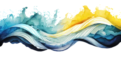 Keuken spatwand met foto Blue and yellow abstract ocean wave texture. PNG. Transparent isolated Banner Graphic Resource as background for ocean wave abstract graphics. . © Vita
