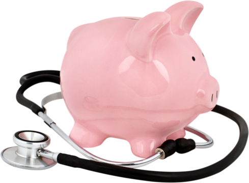 Piggy bank with a stethoscope - financial check up concept
