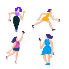 set of women with phones and smartphones
