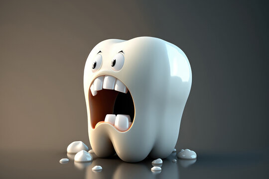 Cartoon caries tooth expressing horror created with Generative AI technology.