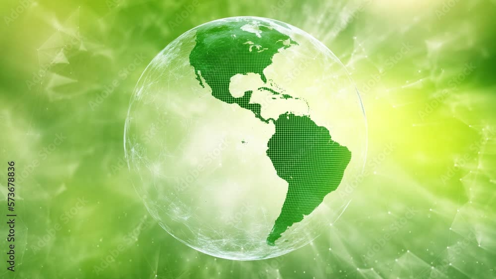Poster green concept environment world map seamless loop background. earth globe rotation copy space animat