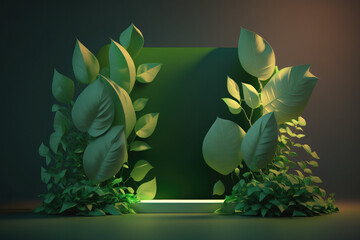 Green leaves product scene created with Generative AI technology.