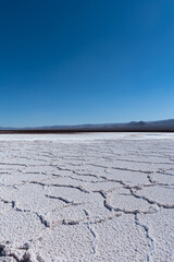Fototapeta na wymiar Landscape Of Salt Flats In Atacama Desert, near saline lagoons, San Pedro de Atacama, Chile