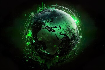Fototapeta na wymiar Digital Earth: A Futuristic View of Our Green Globe from Space. Generative AI