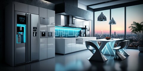 Futuristic kitchen. Generative AI.