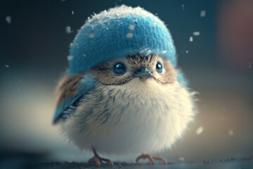 Cute Baby Sparrow Wearing A Hat, Generative Ai