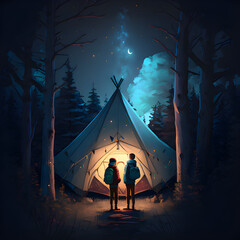 People camping in the forest