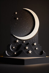 moonlit night of glimmering stars background for cosmetic products, mock up pedestal. AI generation.