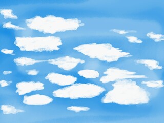 背景　青空にわた雲　積雲が浮かぶ