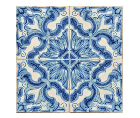 Pattern of traditional Portuguese tiles in blue and white colors, with flower draws