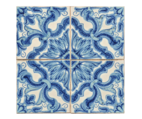 Pattern of traditional Portuguese tiles in blue and white colors, with flower draws