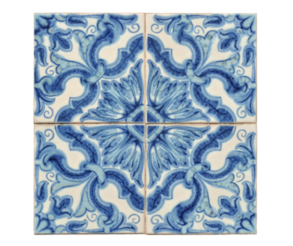 Pattern of traditional Portuguese tiles in blue and white colors, with flower draws