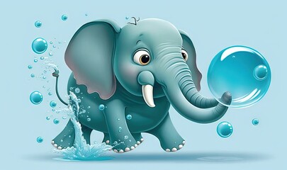  an elephant is playing with a ball in the water with bubbles.  generative ai
