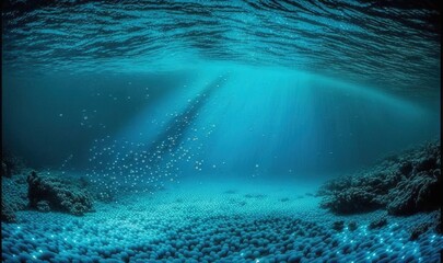 Naklejka premium an underwater view of a blue ocean with a lot of bubbles. generative ai