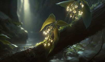 a bunch of plants that are sitting on a tree branch.  generative ai