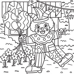 Birthday Clown with Balloon Coloring Page for Kids