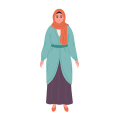 Muslim woman in hijab. Arabian woman in stylish clothes and headwear. Vector illustration in flat style