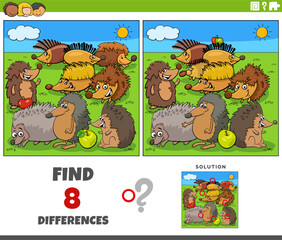 differences game with cartoon hedgehogs characters