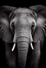 Schwarz weiß Portrait von einem Elefanten. Perfektes afrikanisches oder asiatisches Wandbild - Generative Ai