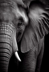 Schwarz weiß Portrait von einem Elefanten. Perfektes afrikanisches oder asiatisches Wandbild - Generative Ai