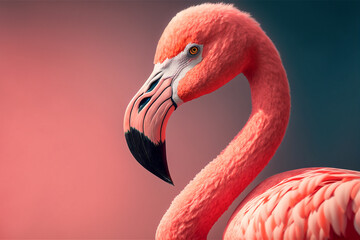Portrait of one pink flamingo bird closeup.