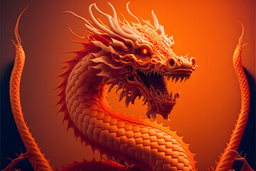 Chinese dragon on orange background created with generative AI technology