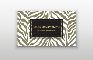 Personal business card. Zebra texture