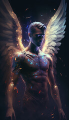 Large Angelic figure with wings. Generative AI, this image is not based on any original image, character or person.	