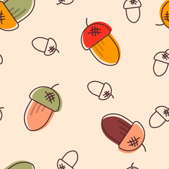 Fall acorns seamless pattern. Acorn background. Flat, cartoon, vector