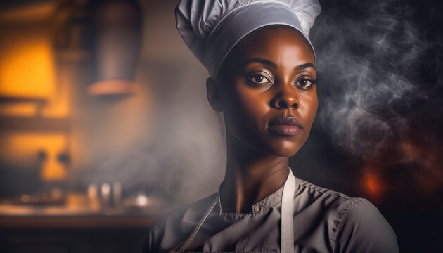 Portrait of a female cook in a restaurant kitchen. generative AI