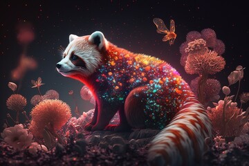 A cute red panda with stars all around