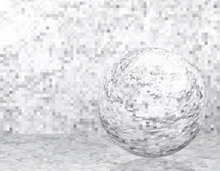 Pixelated sphere in pixel space. Grayscale graphics with orb