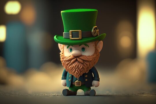 Illustration of a cute 3d leprechaun. St. Patrick's Day Concept. AI generation