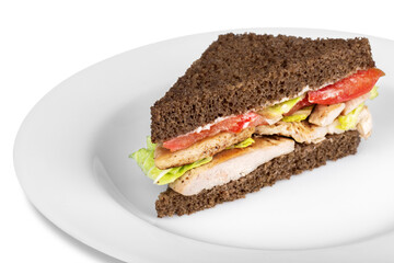 Fresh tasty sandwich with ham, close-up view