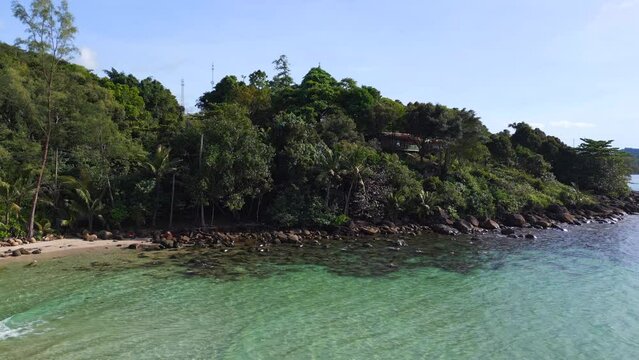 crystal clear water stones in the water. Perfect aerial view flight drone