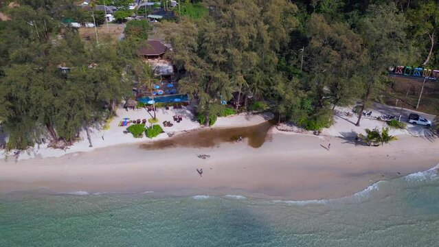 coastline shallow water white sand at ko kut. Dramatic aerial view flight drone