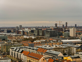 Obraz premium Aerial shot of Kalvebod Brygge, Copenhagen's business district, Denmark