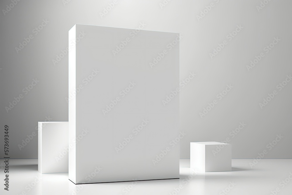Poster white studio background with a mock up podium. generative ai