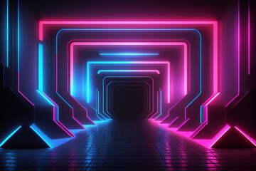 AI Generated Neon Light Environment, Generated Gaming Zone, Generated Pink and Blue Neon Lights