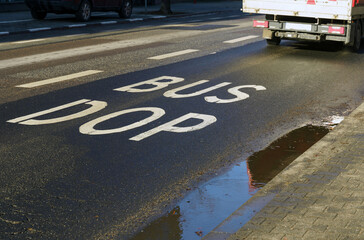 Dedicated for public transport lane on the road with the inscription - BUS DOP.